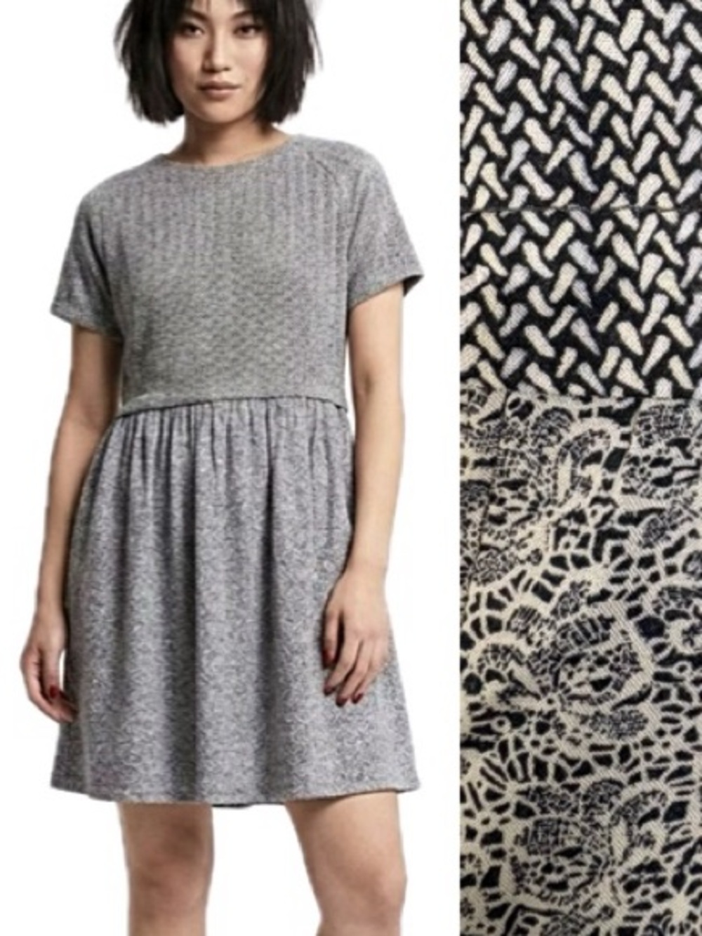 Topshop Chevron Floral Mixed Print Viscose Mini Dress Size 12 Short Sleeve Flowy